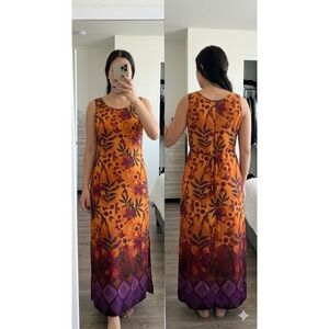 VTG Giorgio Fiorlini Collection Floral Maxi Dress Orange Purple Boho 90s Y2K L